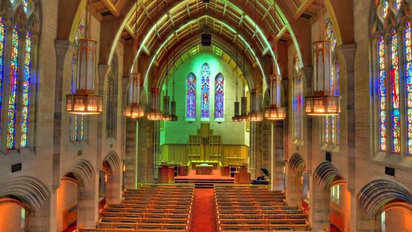 Chapel interior with stain glass