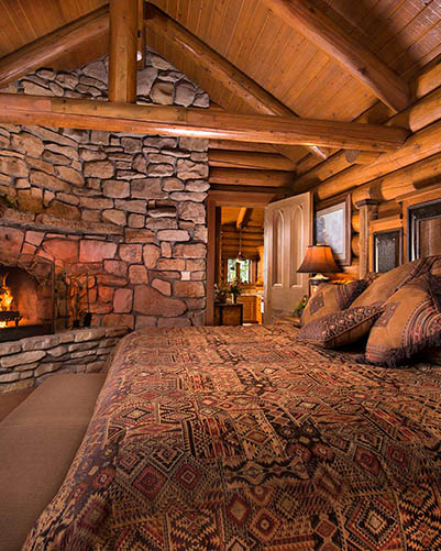 Bluff House Master Bedroom with fireplace